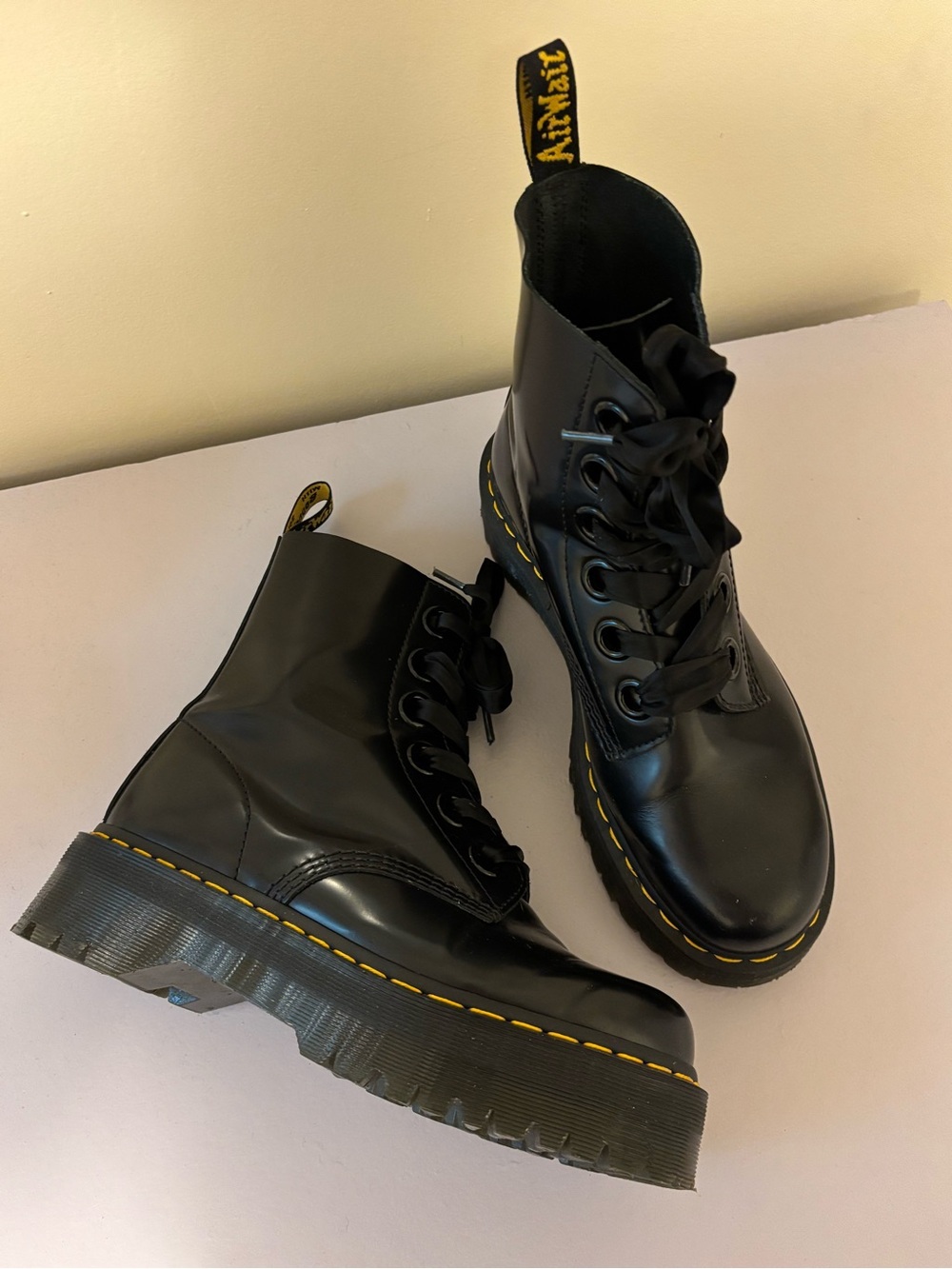 WORN TWICE - Dr. Martens Molly Combat Lace Up Black Boot